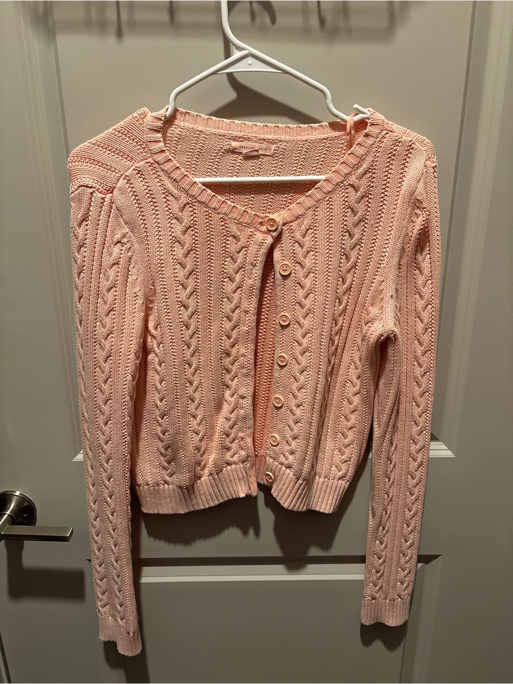 American Eagle Outfitters Light Pink Cable Knit Button Cardigan